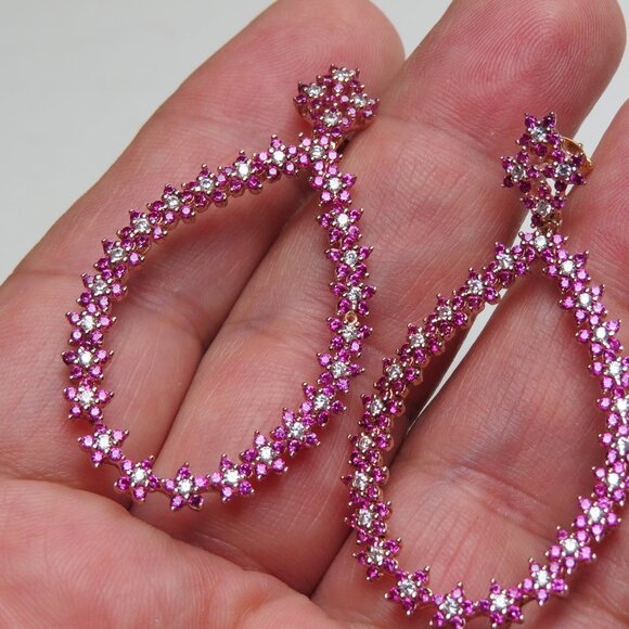 14k Pink Gold Sterling Silver Diamond & Ruby Earring